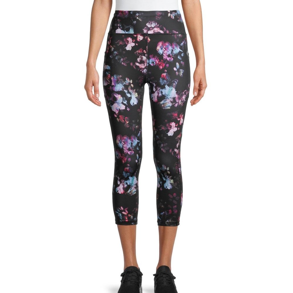 Women's Active Performance & Fashion Capri BLACK FLORAL Size XS (0-2)